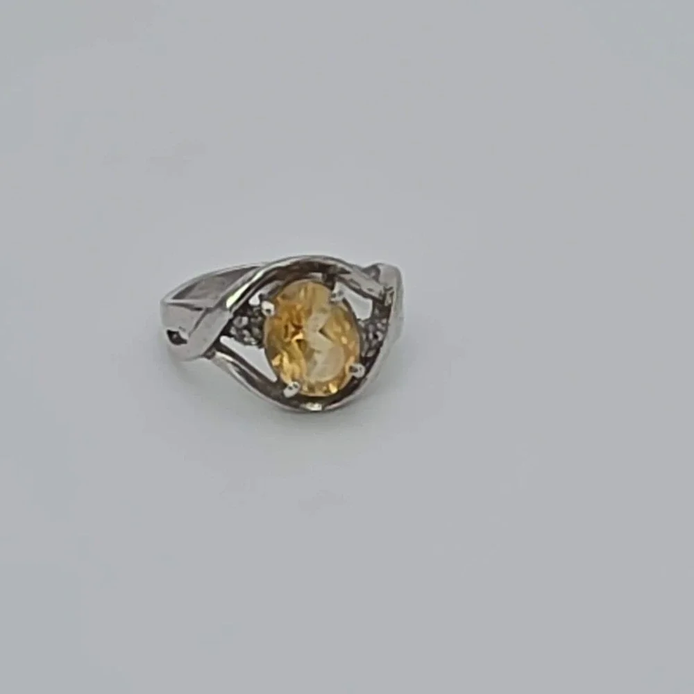 Vintage Citrine Ring Diamond Accents 925 Sterling Silver Size 5‎ FREE $HIPPING!!